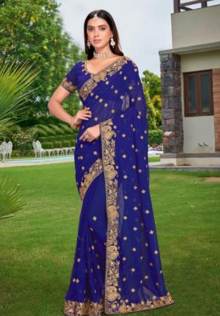 Picture of Fascinating Georgette Midnight Blue Saree