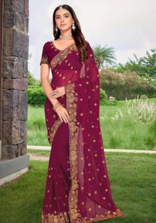 Picture of Superb Georgette Saddle Brown Saree