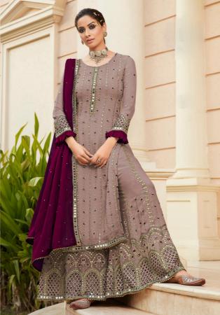 Picture of Georgette Rosy Brown Straight Cut Salwar Kameez