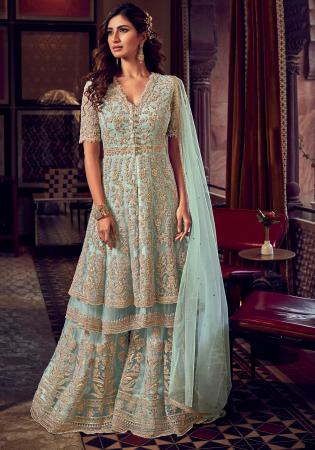 Picture of Georgette & Net Dark Sea Green Party Wear Gown