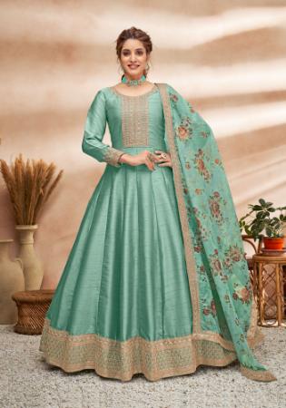 Picture of Sightly Silk Dark Sea Green Anarkali Salwar Kameez