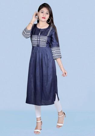 Picture of Nice Rayon Navy Blue Kurtis & Tunic