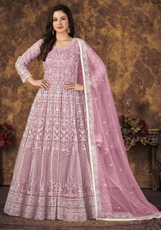 Picture of Exquisite Net Rosy Brown Anarkali Salwar Kameez