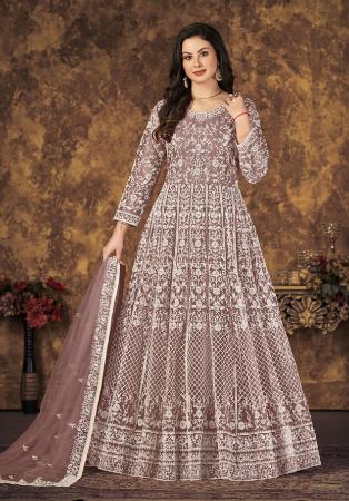 Picture of Statuesque Net Rosy Brown Anarkali Salwar Kameez