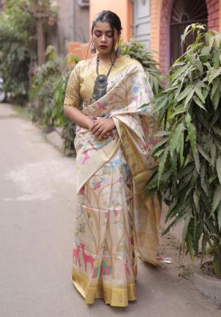 Picture of Superb Silk Pale Golden Rod Saree