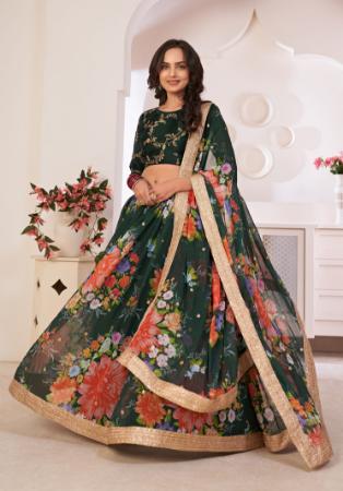 Picture of Taking Silk Dark Olive Green Lehenga Choli