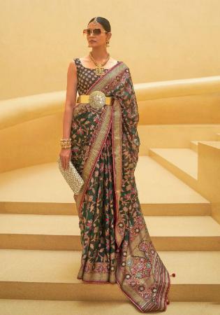 Picture of Sublime Brasso & Organza Dark Olive Green Saree