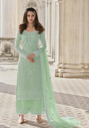 Picture of Net Dark Sea Green Straight Cut Salwar Kameez