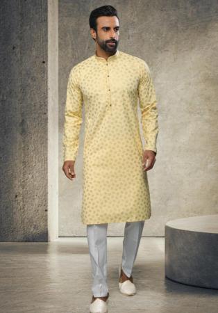 Picture of Good Looking Cotton Pale Golden Rod Kurtas