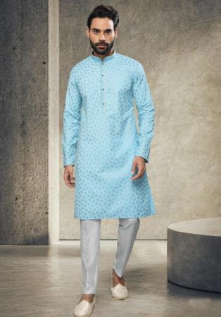 Picture of Charming Cotton Light Steel Blue Kurtas