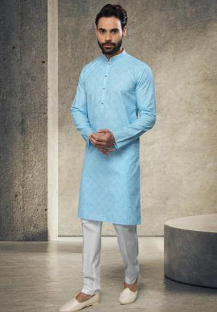 Picture of Splendid Cotton Light Blue Kurtas