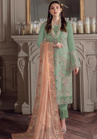 Picture of Georgette Dark Sea Green Straight Cut Salwar Kameez