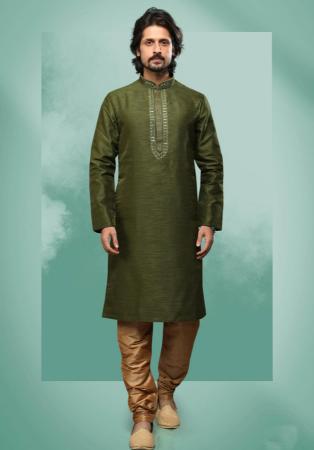 Picture of Amazing Silk Dark Olive Green Kurtas