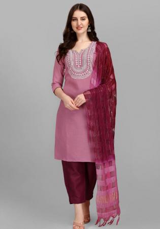 Picture of Pleasing Cotton Rosy Brown Readymade Salwar Kameez