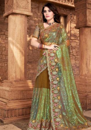 Picture of Excellent Net Saddle Brown Saree