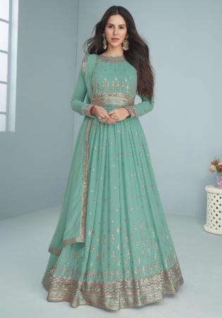 Picture of Lovely Georgette Cadet Blue Anarkali Salwar Kameez