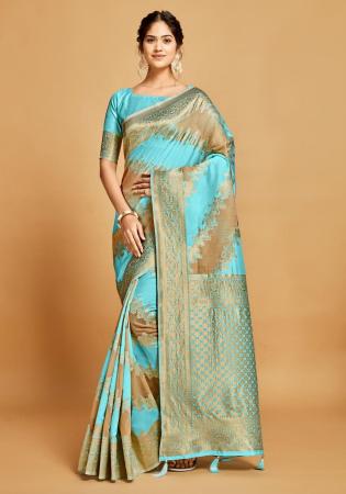 Picture of Sightly Linen Sky Blue Saree