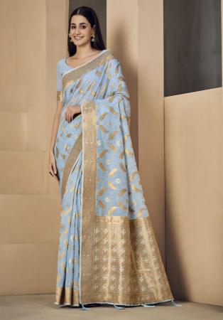 Picture of Statuesque Linen Light Steel Blue Saree