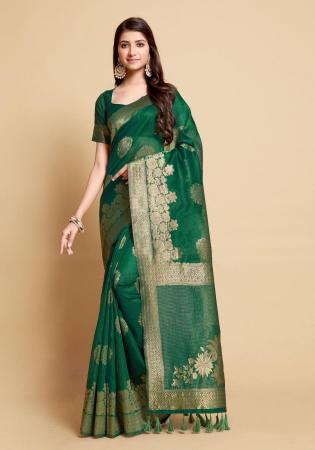 Picture of Elegant Linen Dark Green Saree