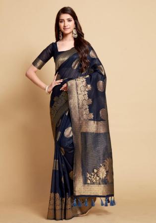 Picture of Marvelous Linen Navy Blue Saree