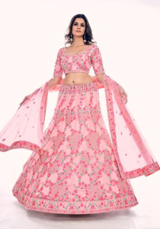 Picture of Admirable Net Dark Salmon Lehenga Choli