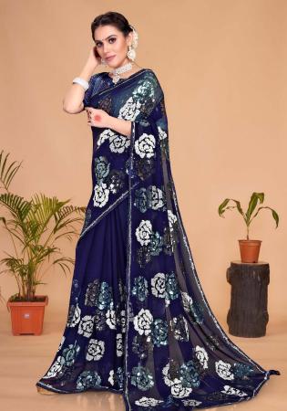 Picture of Elegant Georgette Navy Blue Saree