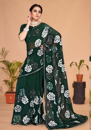 Picture of Magnificent Georgette Dark Green Saree