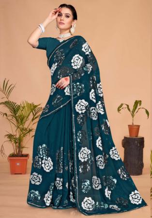 Picture of Ravishing Georgette Teal Saree