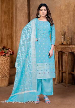 Picture of Fine Silk Light Blue Straight Cut Salwar Kameez