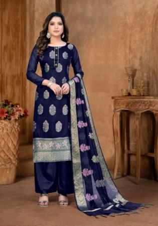 Picture of Silk Midnight Blue Straight Cut Salwar Kameez