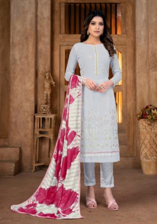 Picture of Cotton Light Steel Blue Straight Cut Salwar Kameez