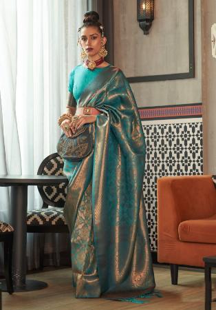 Picture of Well Formed Silk Steel Blue Saree