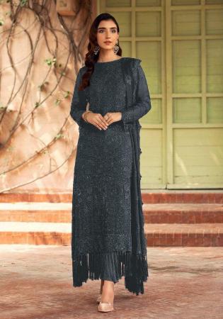 Picture of Georgette Dark Slate Grey Straight Cut Salwar Kameez