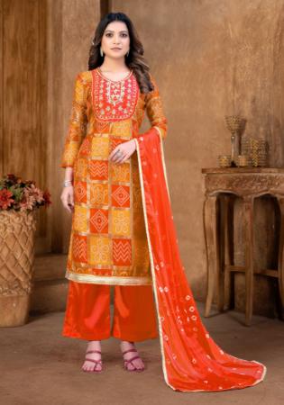 Picture of Marvelous Silk Tomato Straight Cut Salwar Kameez