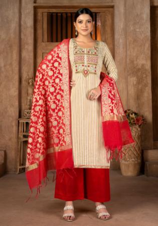 Picture of Cotton Pale Golden Rod Straight Cut Salwar Kameez