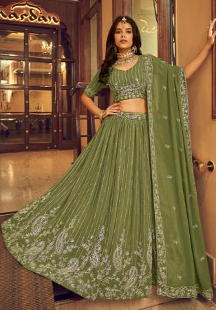 Picture of Appealing Georgette Dark Olive Green Lehenga Choli