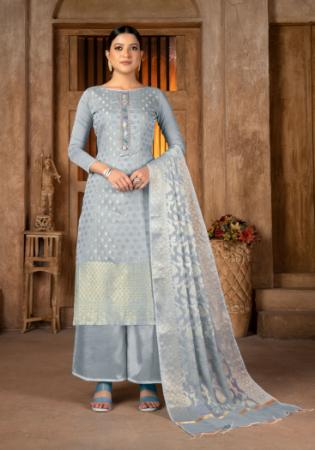 Picture of Silk Light Slate Grey Straight Cut Salwar Kameez