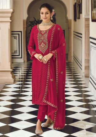 Picture of Georgette Deep Pink Straight Cut Salwar Kameez