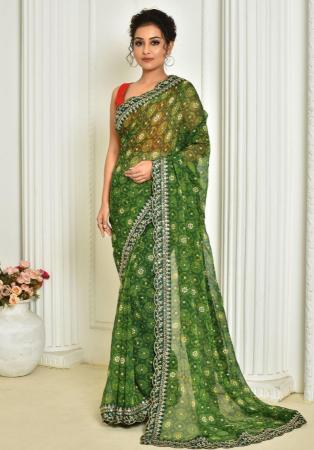 Picture of Exquisite Georgette Dark Sea Green Saree