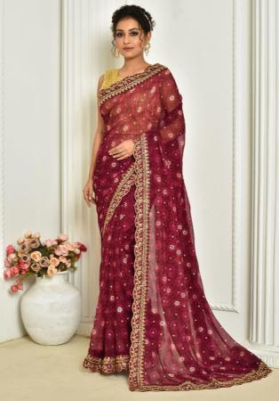 Picture of Comely Georgette Crimson Saree