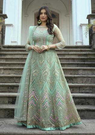 Picture of Silk Dark Sea Green Straight Cut Salwar Kameez