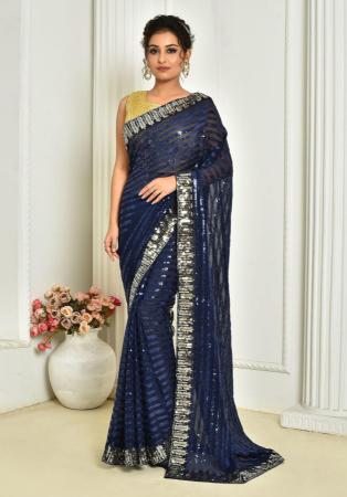 Picture of Statuesque Georgette Medium Blue Saree