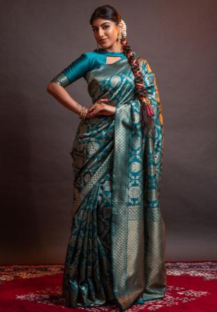 Picture of Delightful Silk Dark Cyan Saree