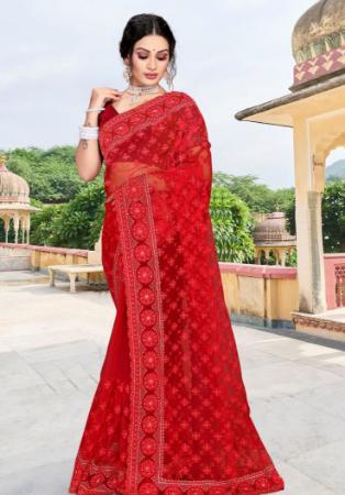 Picture of Magnificent Net Crimson Saree