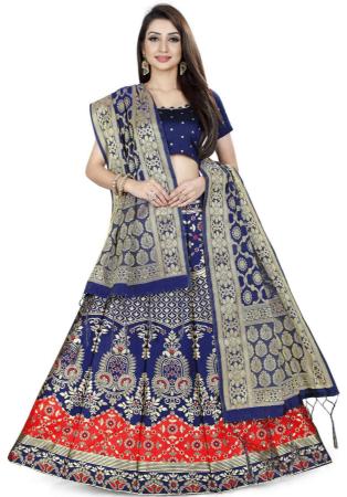 Picture of Fine Silk Dark Slate Blue Lehenga Choli