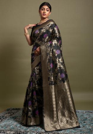 Picture of Well Formed Silk Black Saree