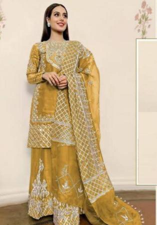 Picture of Silk & Organza Burly Wood Straight Cut Salwar Kameez