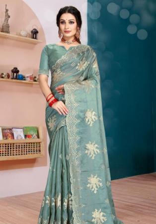 Picture of Splendid Silk & Organza Light Slate Grey Saree