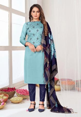 Picture of Silk Light Slate Grey Straight Cut Salwar Kameez