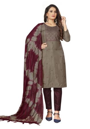 Picture of Excellent Silk Dim Gray Straight Cut Salwar Kameez